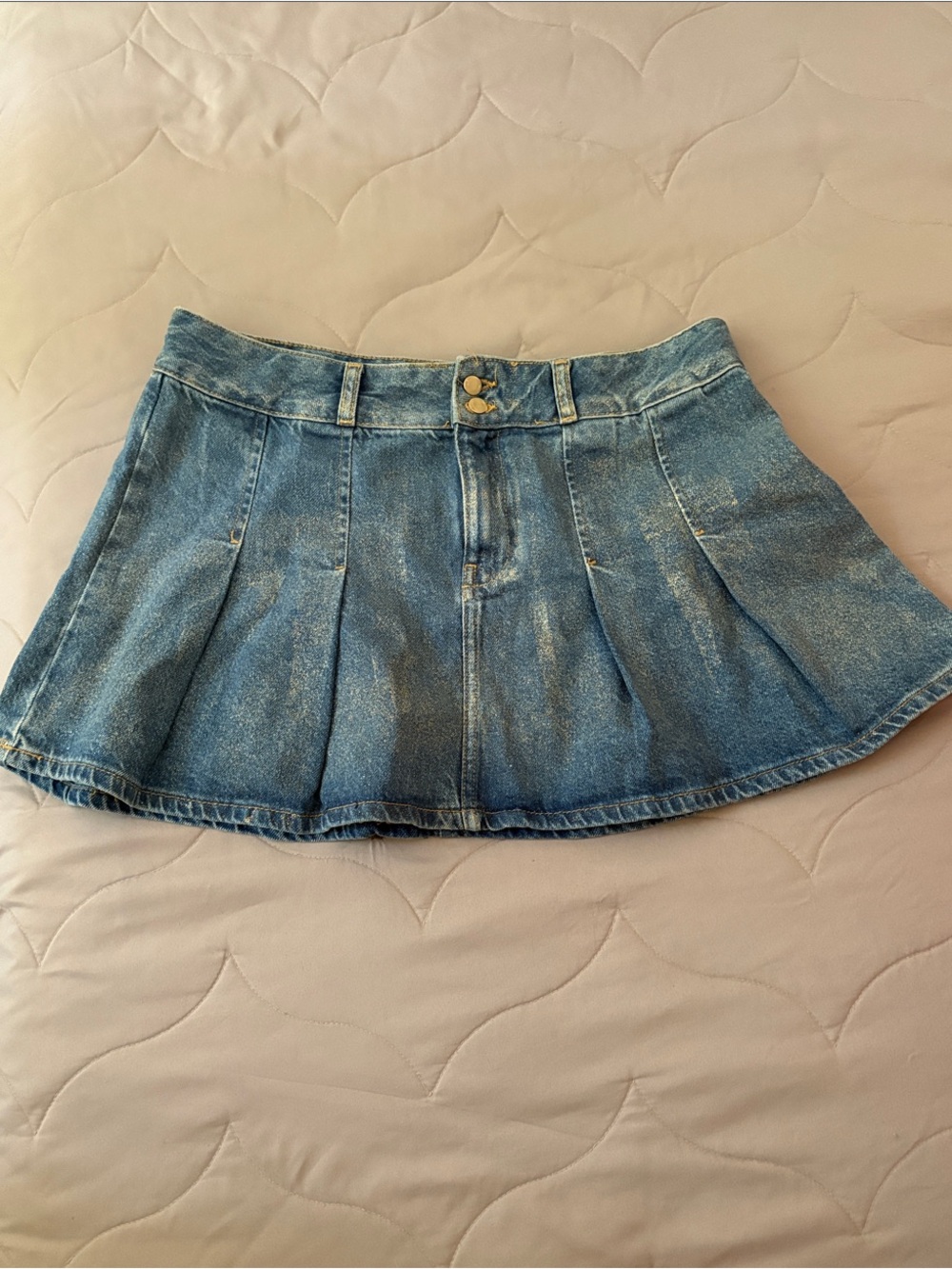 Zara Blue Denim Pleated Skater Mini Skirt
